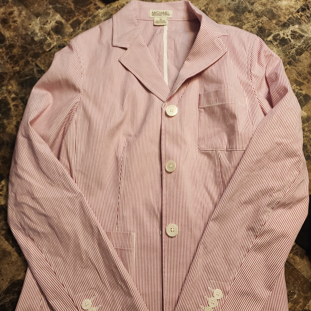 D4 - Michael Kors Pink Striped Women's Blazer - Picture 1 of 4